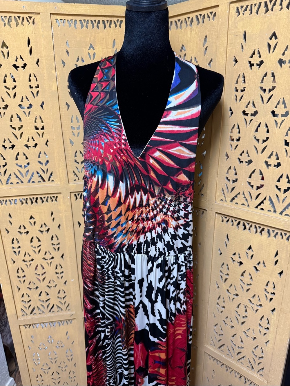 Love Culture Abstract Halter Boho Geometric Open Back Romper Jumpsuit Vacation